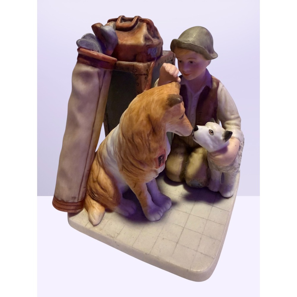 Norman Rockwell Goebel Making Friends Figurine Boy Dogs 1929 Post Cover 1994